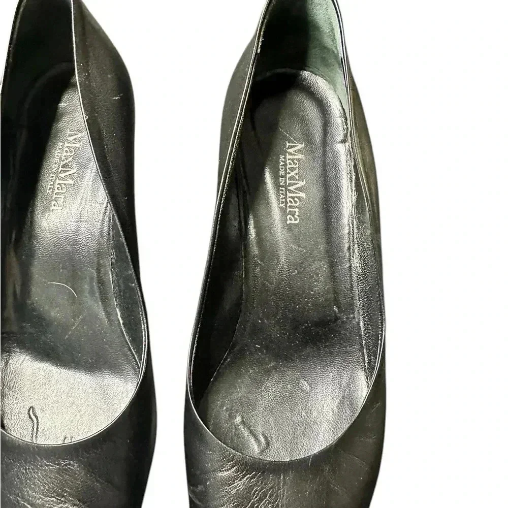 MaxMara Black Leather Kitten Heels Women's Shoes - Picture 4 of 6